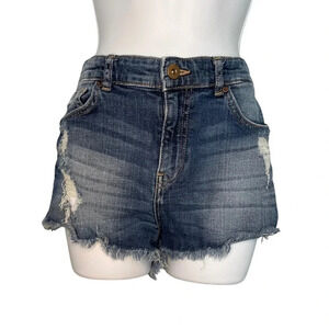 H&M Women's Size 8 Denim Dark Wash Distressed Frayed Jeans Shorts